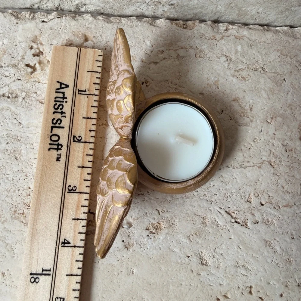 Set of 6 Gold Tone Resin Angel Wings Tealight Candle Holders | Retro Home Decor